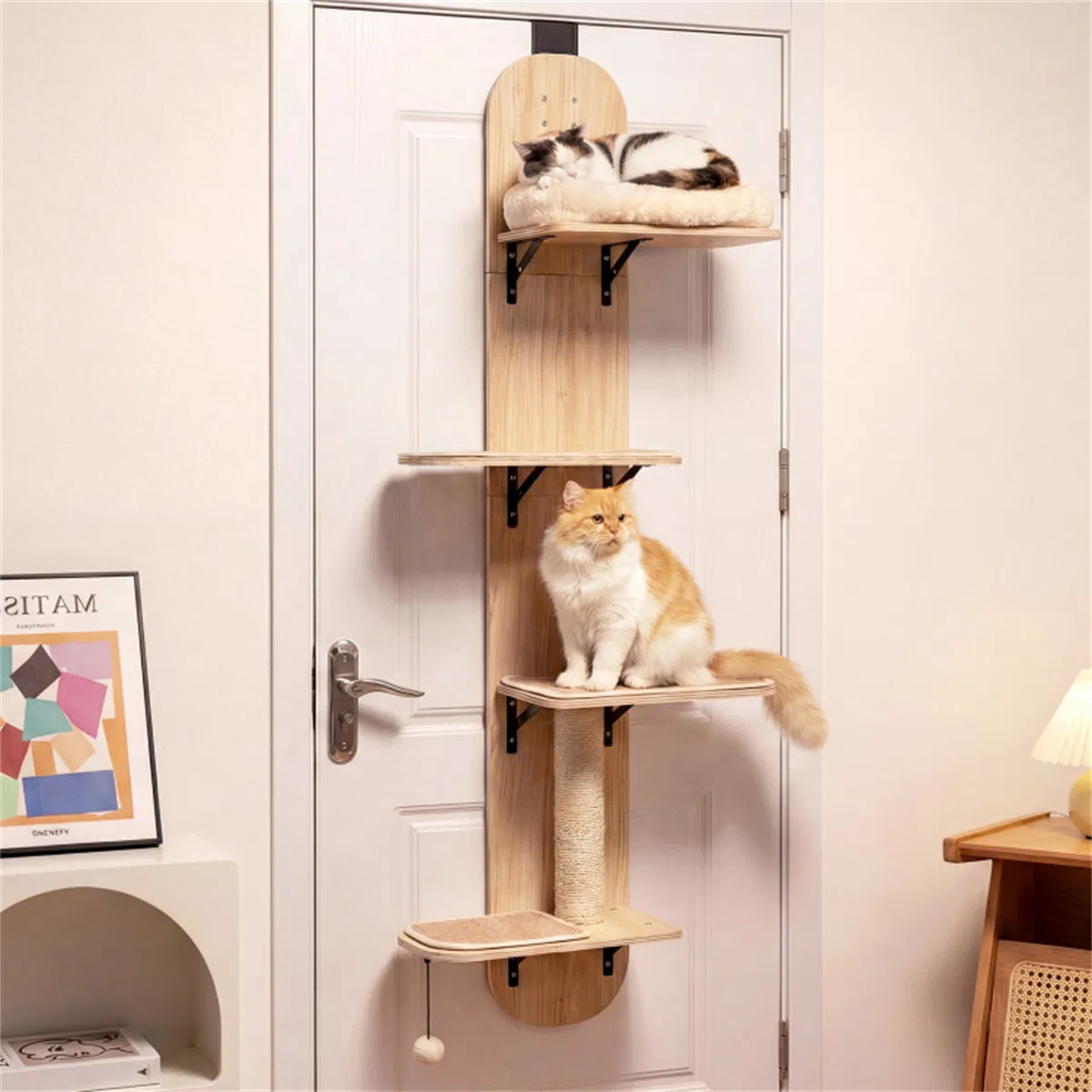 Door Hanging Cat Tree 5-Level Height Adjustable 4-Tier Climber No-Drill for Apartment Beige — image 8