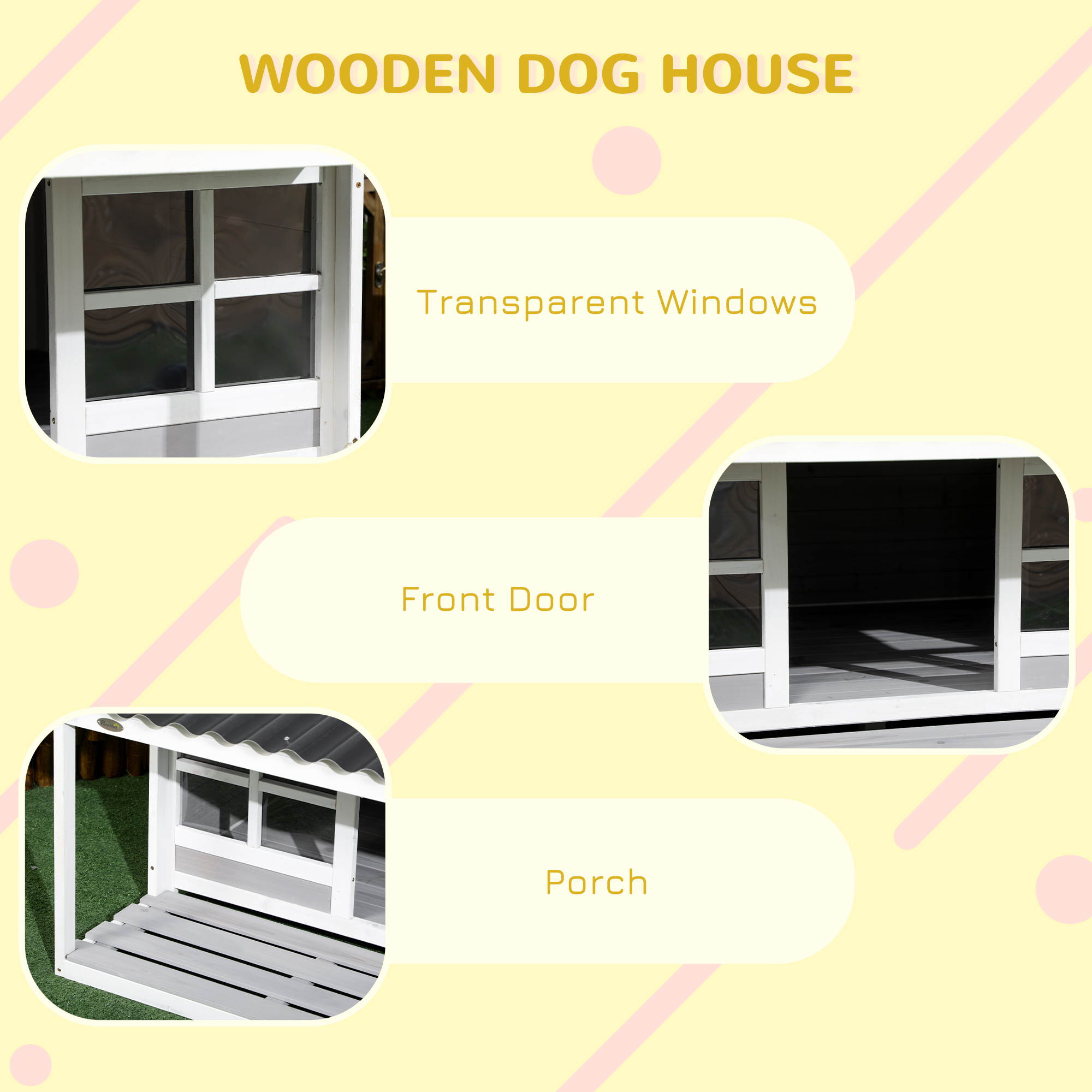 Casa de Perro en Madera con Porche, Casa para Perros al Aire Libre con Techo Inclinado, Puerta y Ventanas para Perros de Mediano a Grande Tamaño — imagen 8