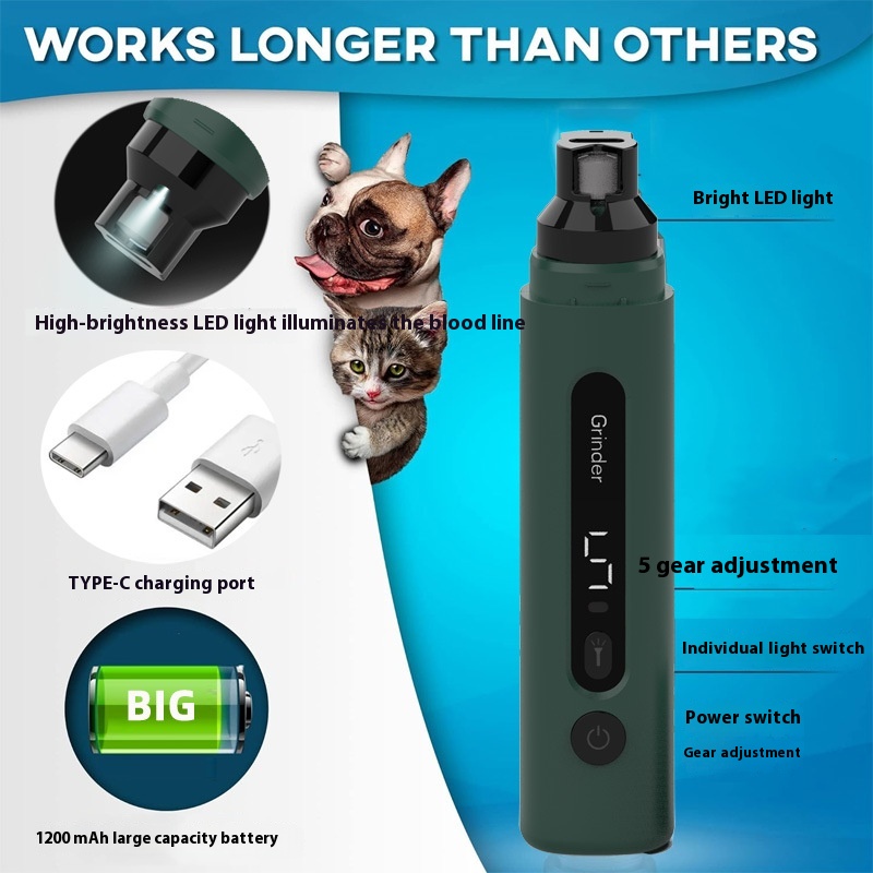 Afilador de Uñas para Perros Eléctrico con 5 Velocidades, Silencioso y Recargable para Gatos - Cuidado de Garras Preciso para Todos los Tamaños de Mascotas — imagen 3