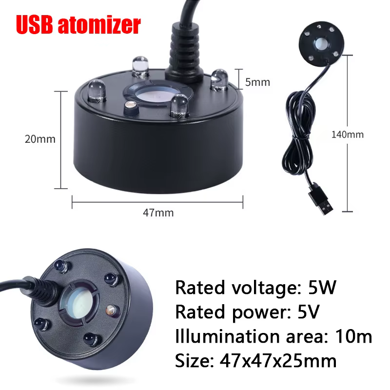 5V USB Mist Maker Fogger Nebulizer Water Fountain Fish Tank Pond Atomizer Head With 4 LED Colorful Lights — image 5