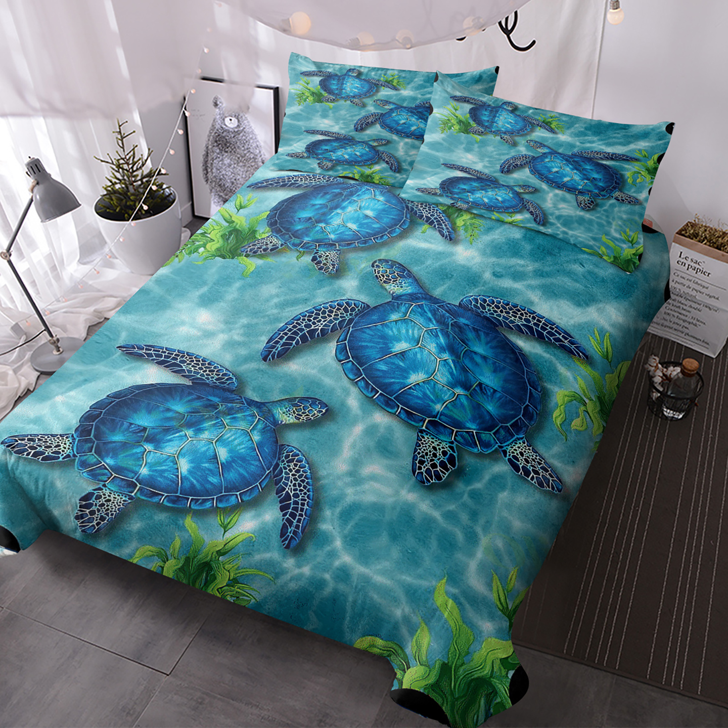 Manta de Tortuga Marina Estampada para Edredón, Conjunto de 3 Piezas Tamaño Rey, Muy Suave, Para Cama y Habitación, Todo el Año — imagen 1