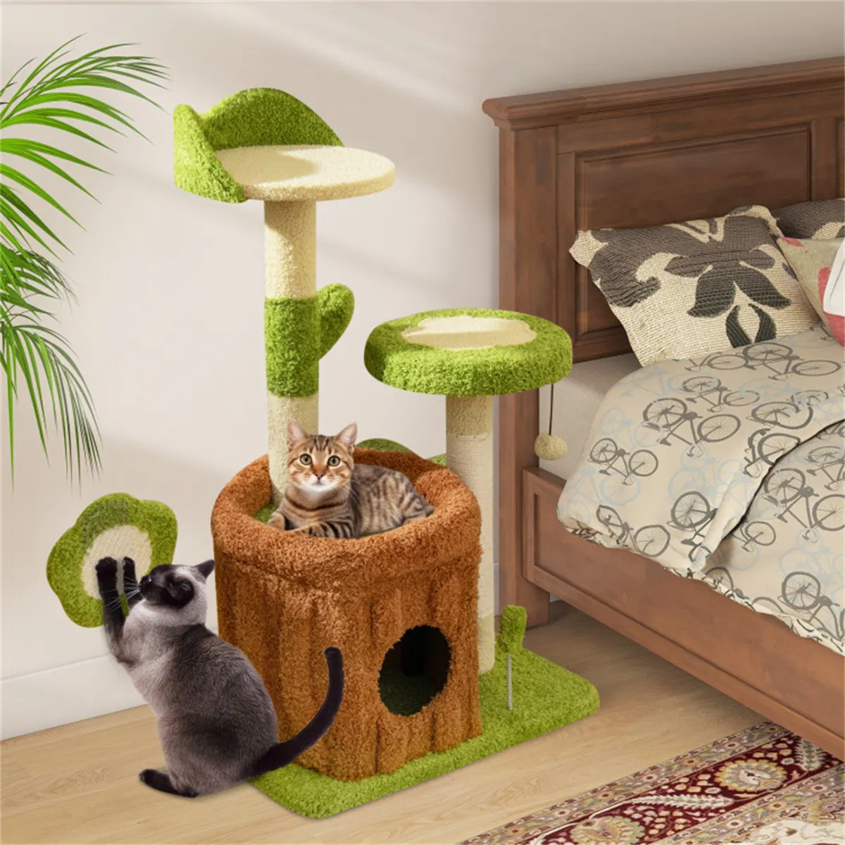 36" Jungle Theme Cat Tree - Washable Peach Skin, Sisal Scratching Post & Interactive Toys — image 4