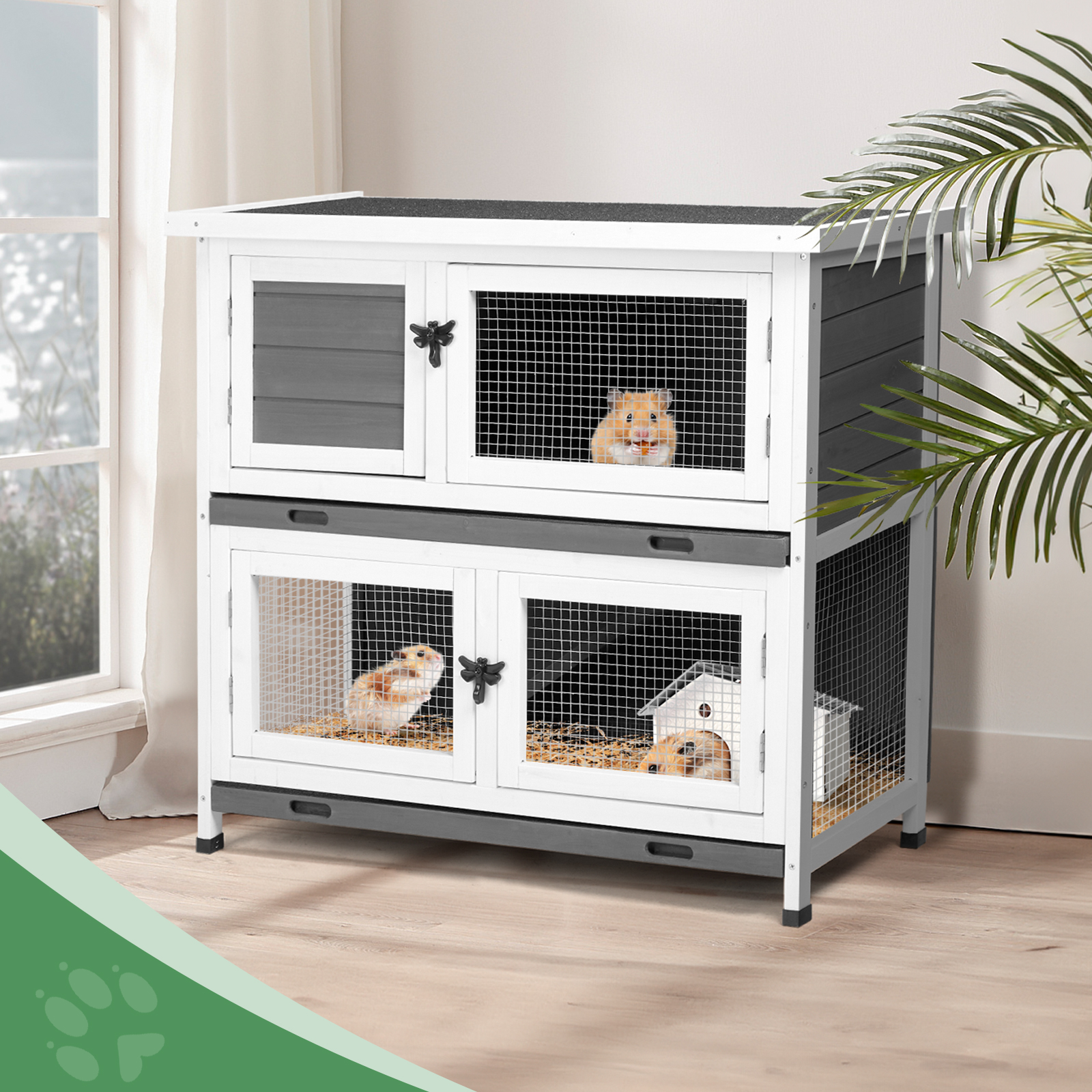 Upper And Lower 2 Floors With Tray Grey Cedar, Chicken And Rabbit Cage — image 13