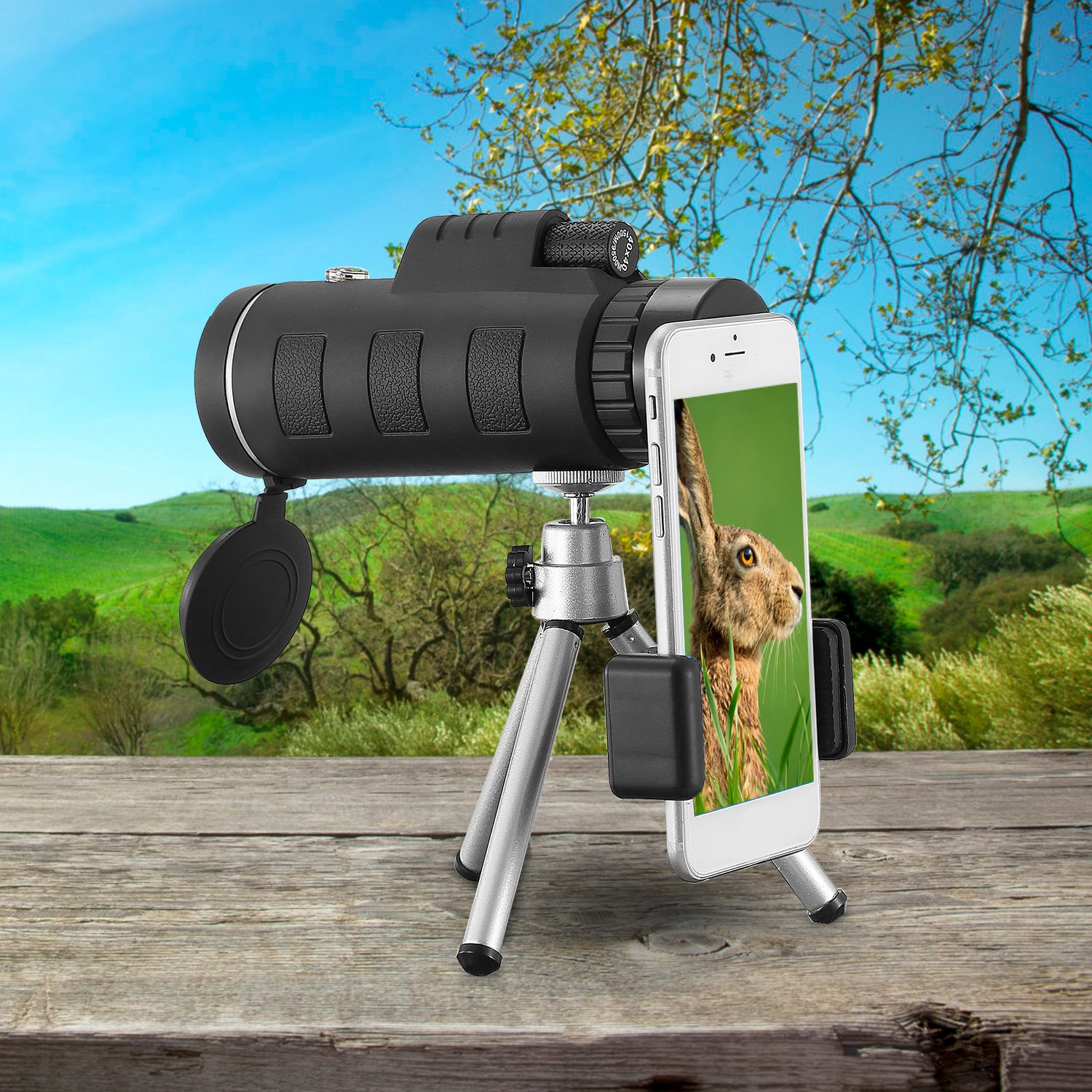 40 Plus 40 HD Optical Monocular Telescope With FMC Lens For Outdoor Low Light Vision Scope Phone Holder Tripod Compass For Bird Watching Hunting Camping Hiking Sport Event — image 7