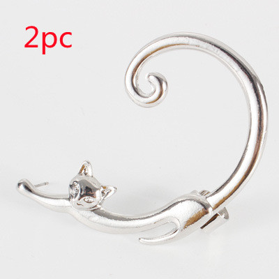 Single Piece Punk Style Cat Post Earring with Ear Cuff Rock Animal Black Stud Earring — image 2