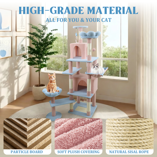 Árbol para Gatos con Flor Grande y Condominio Removible Cubre de Flor y Hamaca Azul — imagen 5