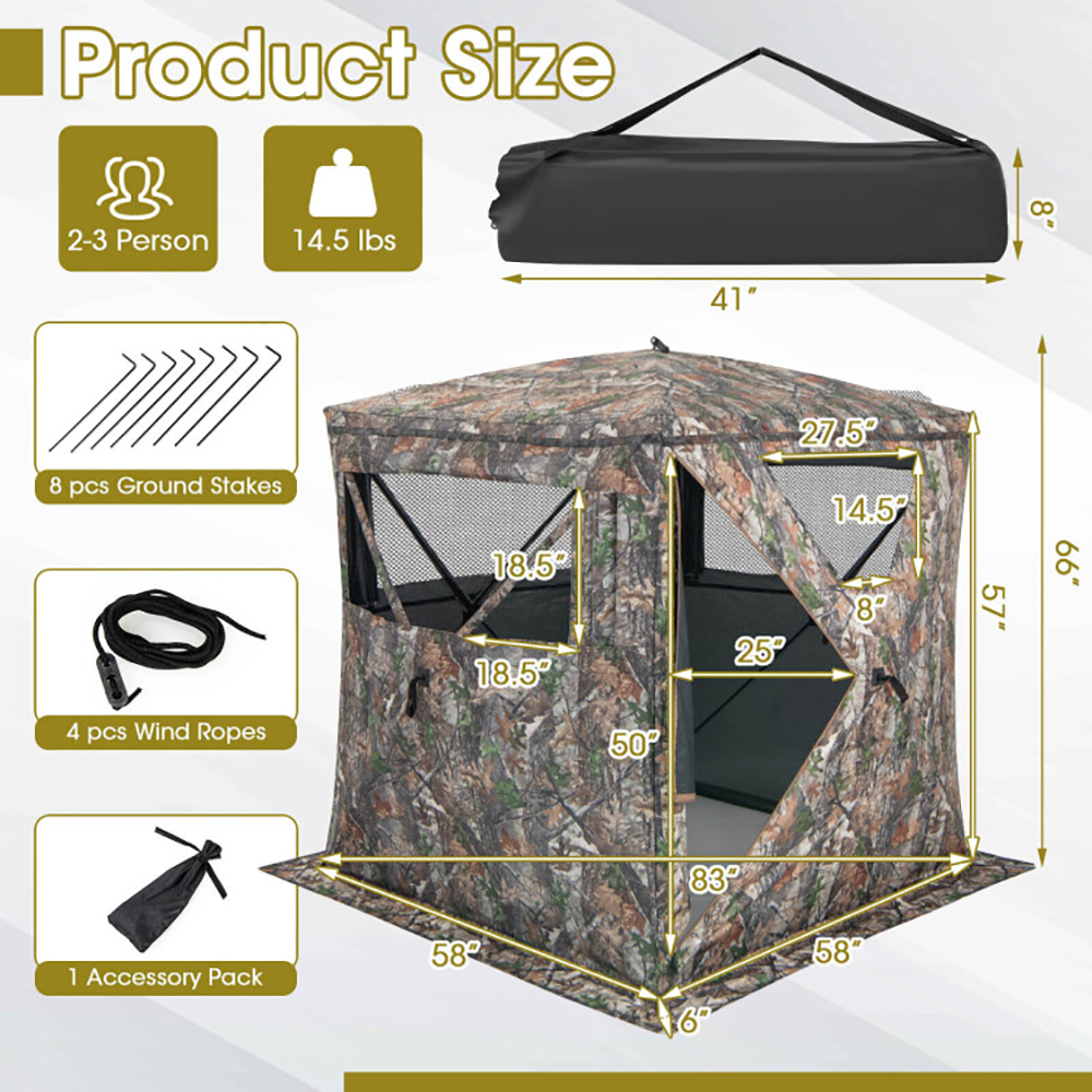 Escondite de Caza Portátil para 2-3 Personas, Carpa Emergente para el Suelo con Bolsa de Transporte y Bolsillo de Almacenamiento — imagen 5
