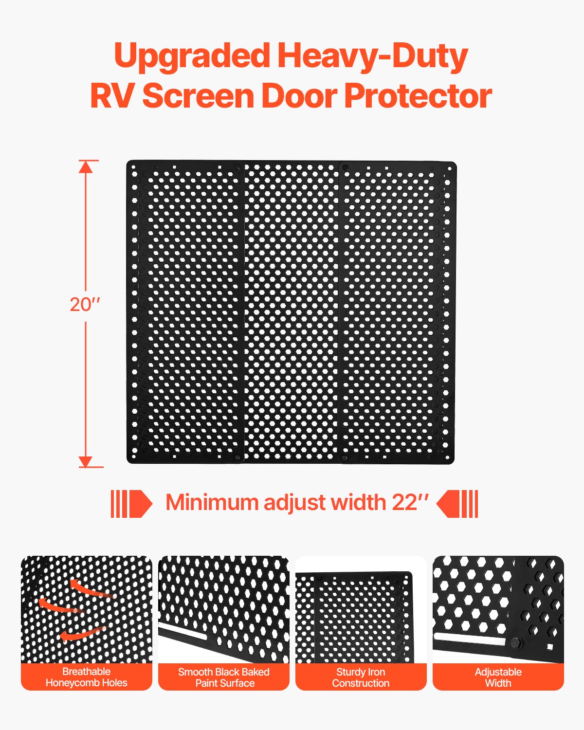 Protector de Puerta de RV con Pantalla, Ajusta desde 22 a 31.5 Pulgadas, Grilla de Puerta Reversible, Instalación Fácil, Hileras de Agujeros de Malla Respirable y Reforzada, Protección para Mascotas para Camperes de Hierro Negro — imagen 4