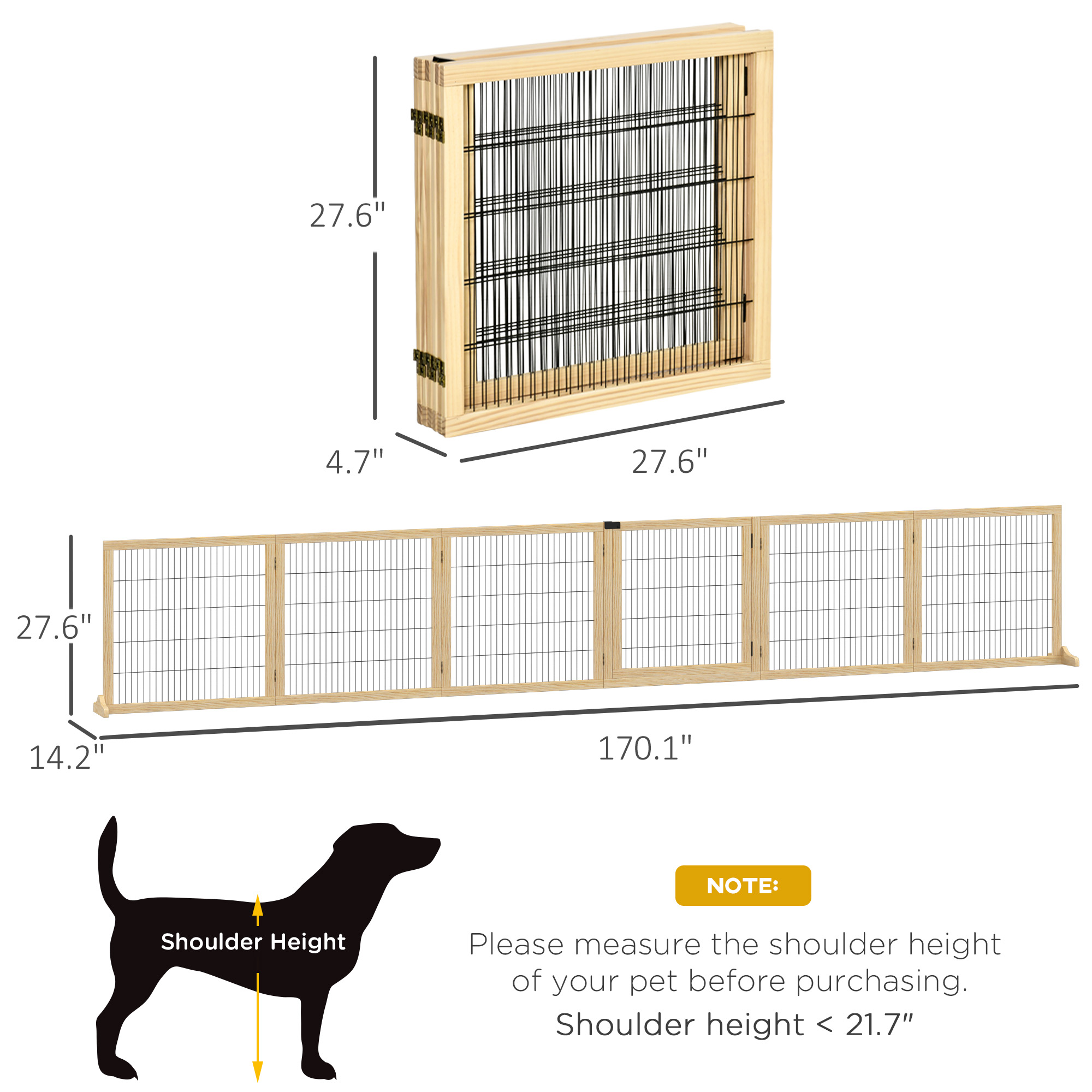 Wooden Pet Gate, 6-Panel Folding Dog Safety Barrier with Support Feet for Small & Medium Dogs, Natural Wood — image 5