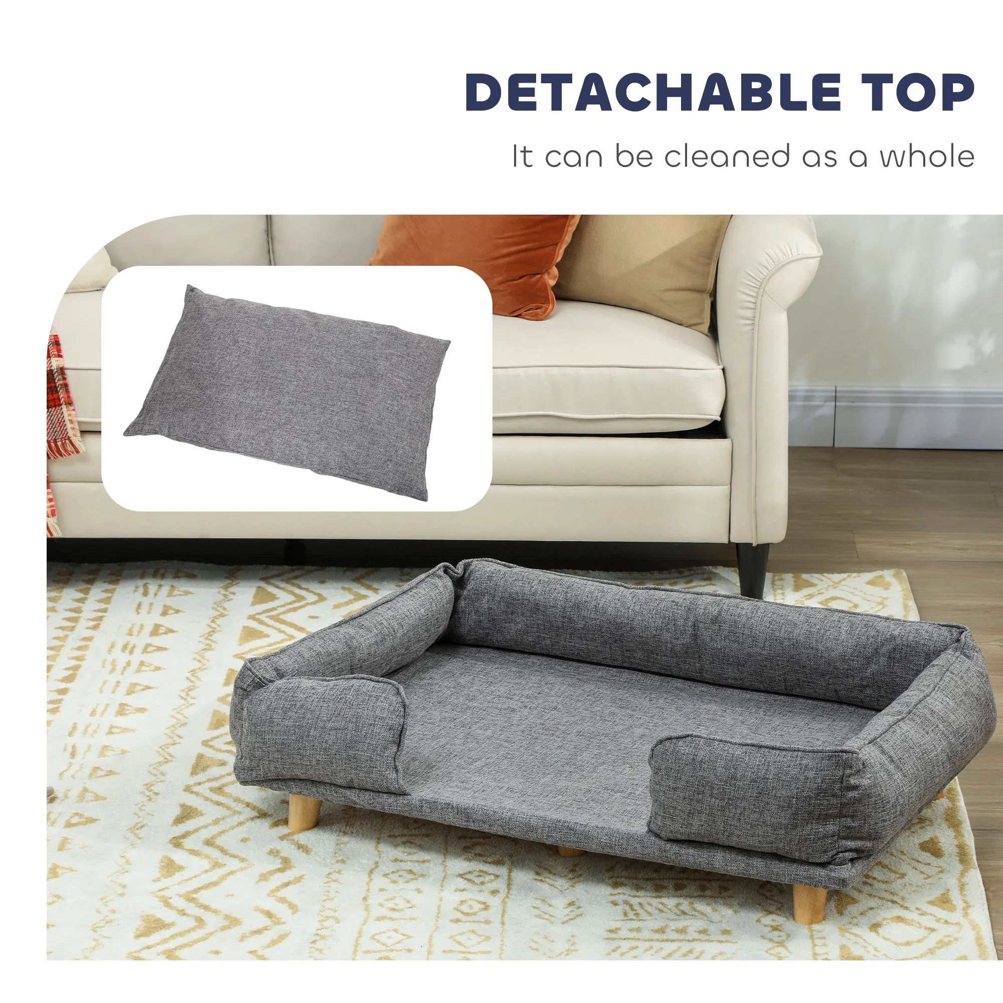 Washable Dog Sofa for Large Dogs, Elevated Pet Couch with Anti-slip Foot Pads, Dark Grey — image 2