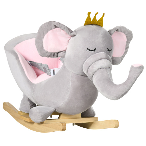 Qaba Baby Rocking Horse Elephant Rocking Chair Toddler Rocker Toy With Sound Wooden Base Seat Safety Belt For 1.5-3 Year Old, Gray — imagen 1