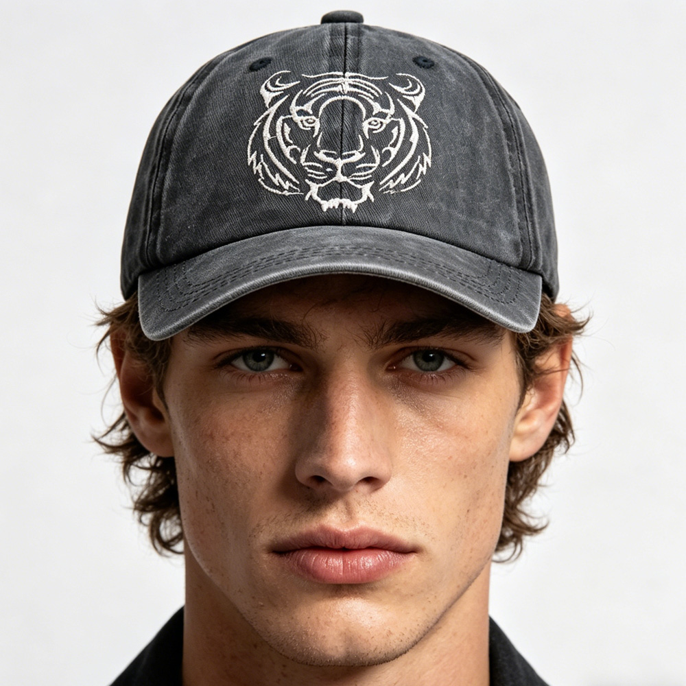 2pcs Tiger Head Embroidered Baseball Cap - Vintage Washed Cotton Hat, Adjustable Unstructured Low Profile, Wildlife Animal Cap For Men Women — image 5