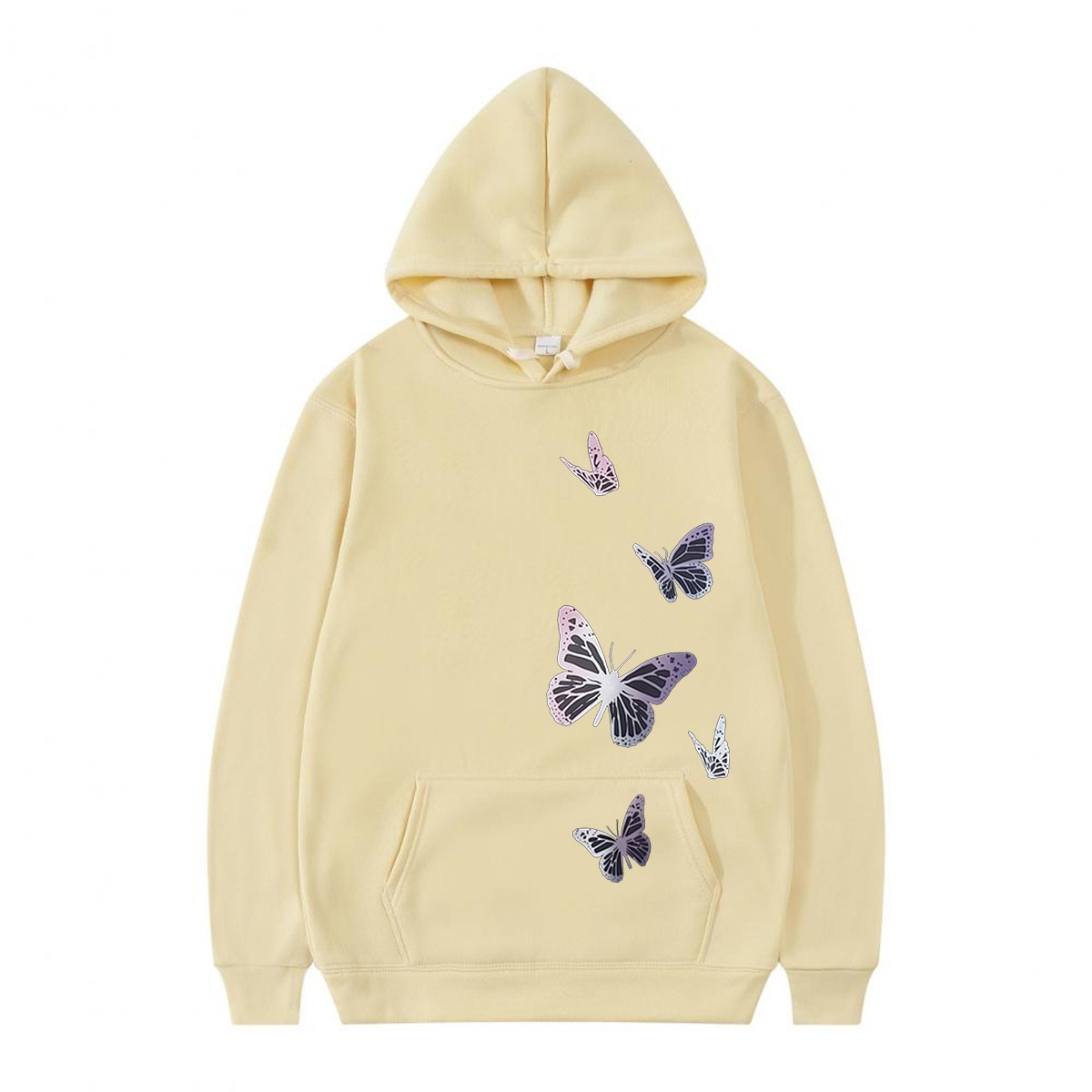 Fleece Lined Hooded Sweatshirt Couple Loose Casual Sporty Trendy Butterfly Design — image 15