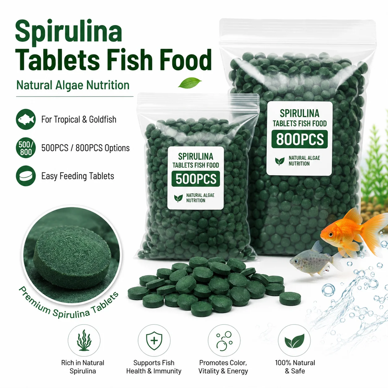 Tabletas de Alta Pureza de Espirulina en Forma de Caracol Alga Marina para Enriquecer el Alimento de Pez y Cangrejos Rojos Favoritos de los Acuarios — imagen 1