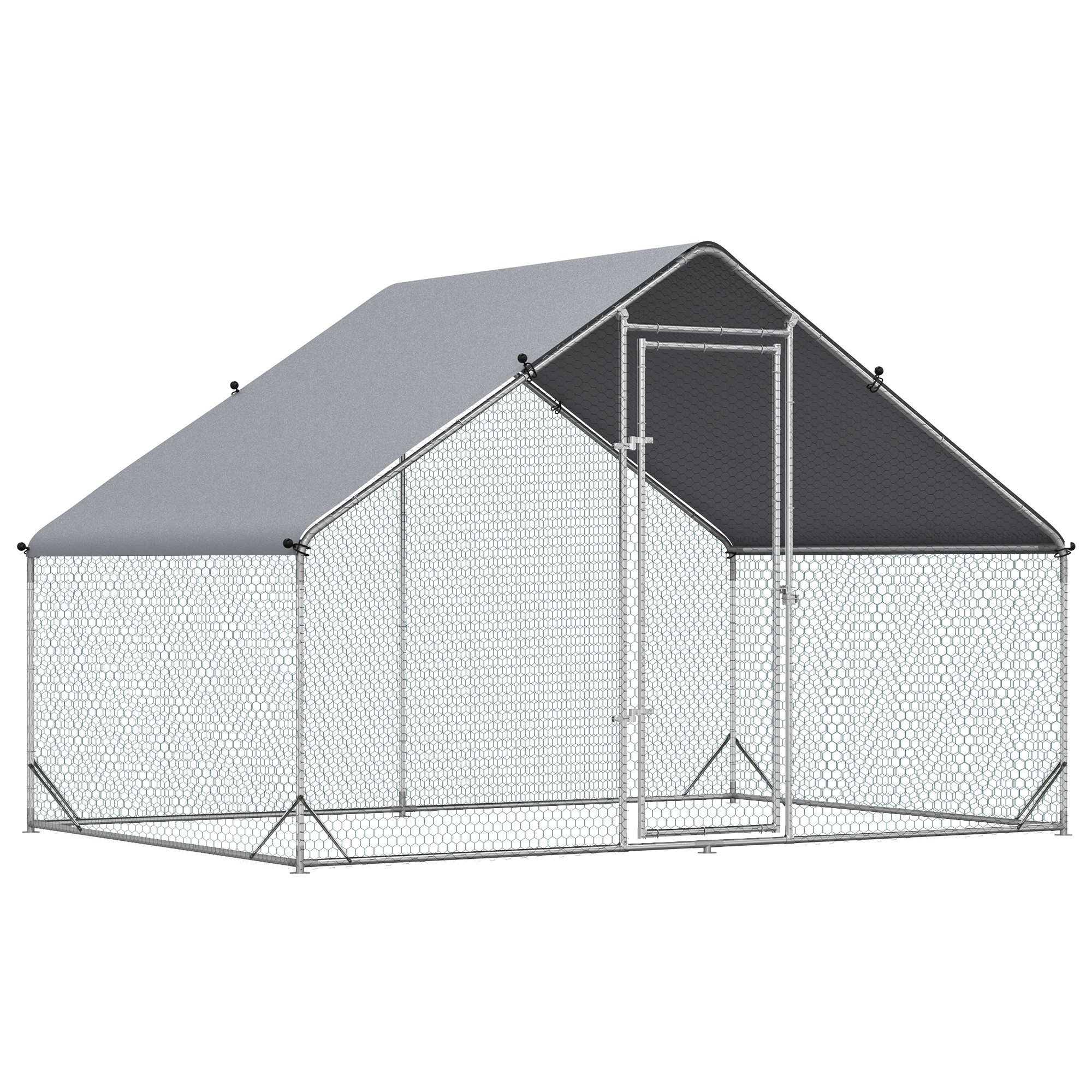 Cubo de Gallinas Metálico con Cubierta, Corral Exterior para Pollos, Conejos y Patos, Gran Casa de Aves para Jardín, 10' x 6.5' x 6.5', Plateado — imagen 1