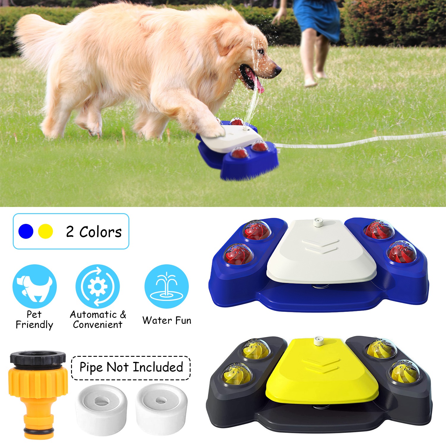 Blue-Yellow Color Options - 1Pc Dog Water Fountain Multifunctional Automatic Pet Water Dispenser Outdoor Step-on Activated Sprinkler For Drinking Shower Fun — image 1