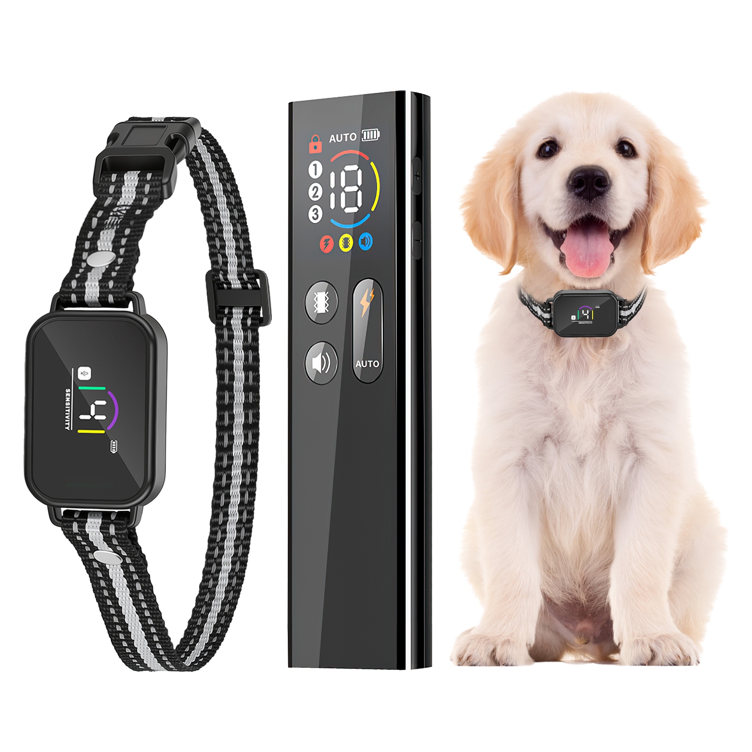 Collar Antiladridos y de Descarga 2 en 1 para Perros Collar de Entrenamiento con Control Remoto Recargable Impermeable IP68 con 3 Canales para Perros Medianos y Pequeños — imagen 1
