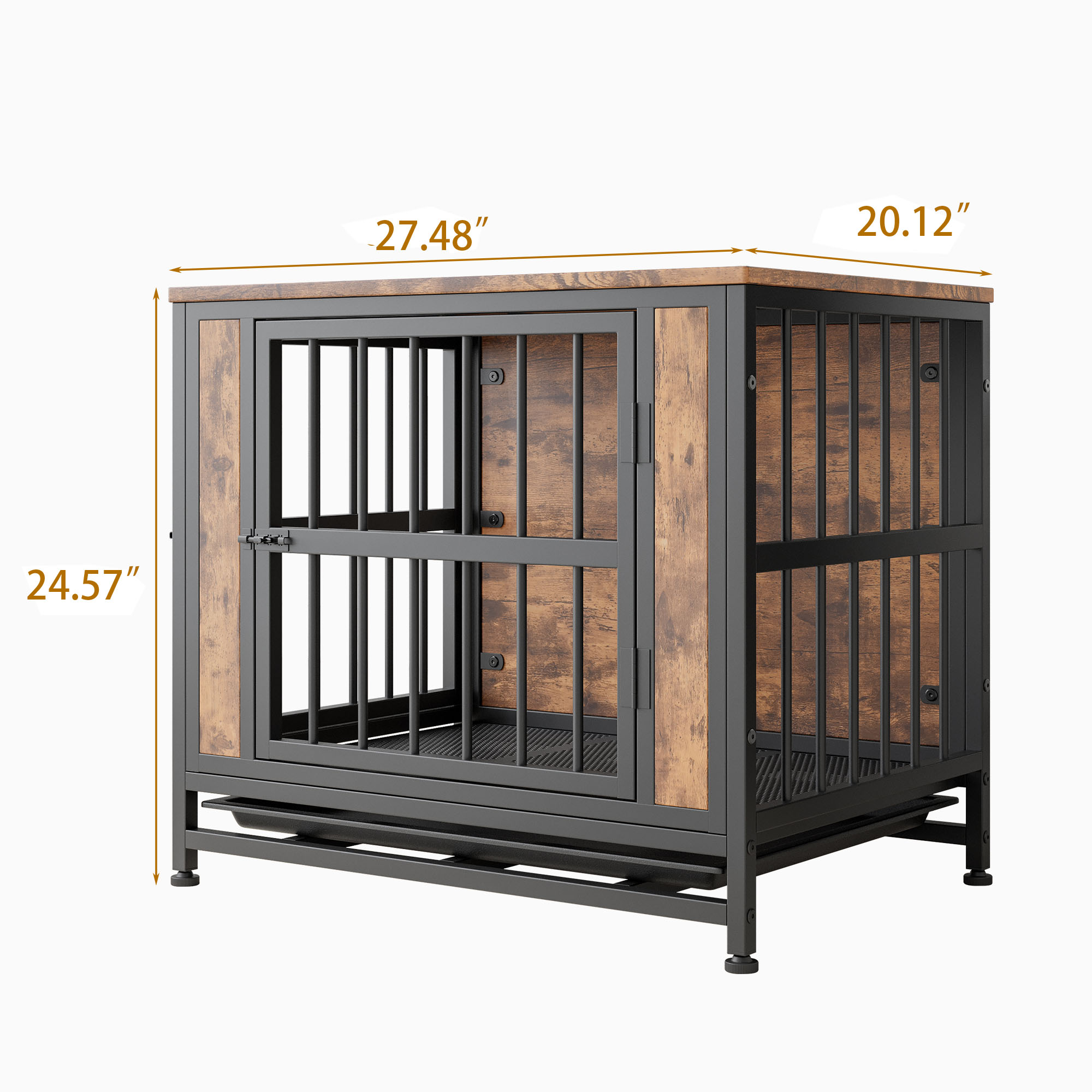 Mueble para Perro, Caja de Madera para Perros con 2 Puertas Deslizantes y Estructura de Puerta de Hierro Espesa, Casa Decorativa para Pequeños Perros para Uso Interior (Marrón Rustico) — imagen 8