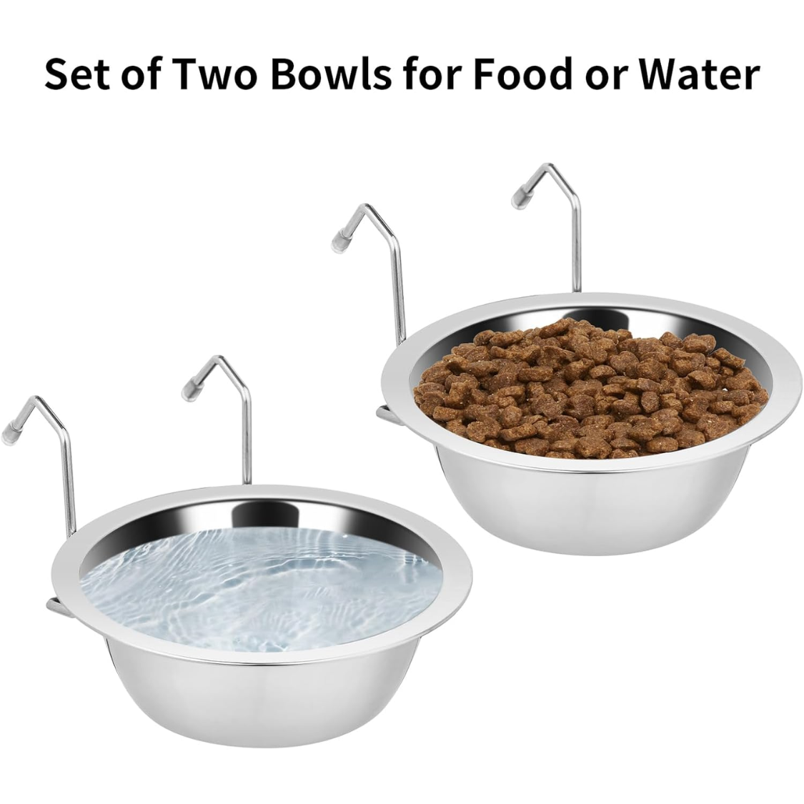 2 comederos colgantes de agua para jaula, tazones de acero inoxidable para cachorros, para jaula de perro pequeño, transportadora, catio, accesorios, comedero tipo plato colgante sin derrames para jaula de perro — imagen 4