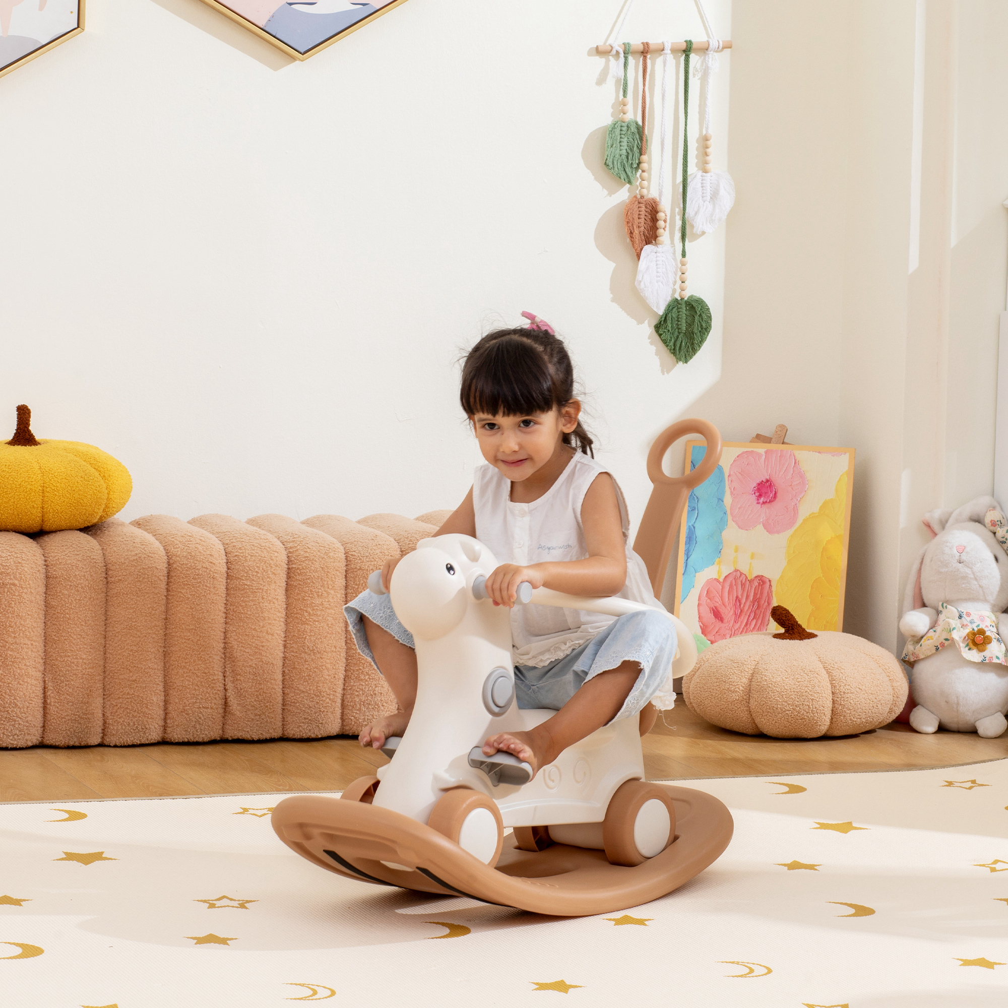 Rocking Horse for Toddlers 1-3 Years, 4-in-1 Baby Rocking Horse with Detachable Balance Board and Push Handle, Brown — image 8