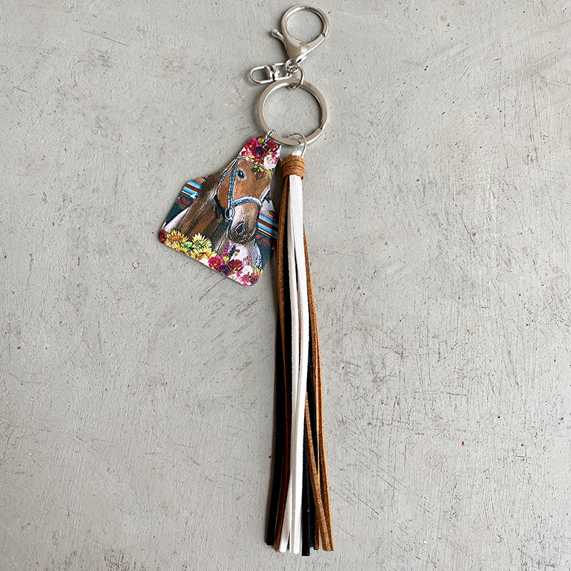 Western Cowboy Loss Prevention Device Aztec Bullhead Bull Brand Leather Keychain Leather Tassel Popular Pendant — image 16