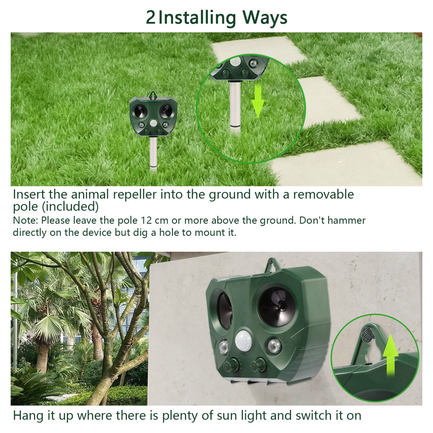 Repelente Ultrasonico para Animales con Sensor de Movimiento y Luces LED Intermitentes Solar - Impermeable IPX6 para Jardín, Granja o Patio Exterior — imagen 4