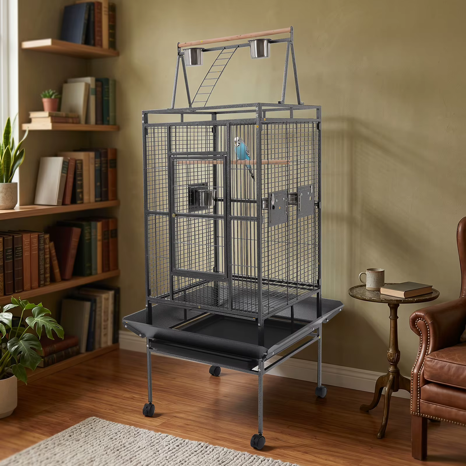 Cage de Rollado Grande para Loros con Ruedas Bloqueables, Hogar Metálico Espacioso para Aves de Medio Tamaño, Jaula Segura para Loros en Indoors y Outdoors — imagen 3