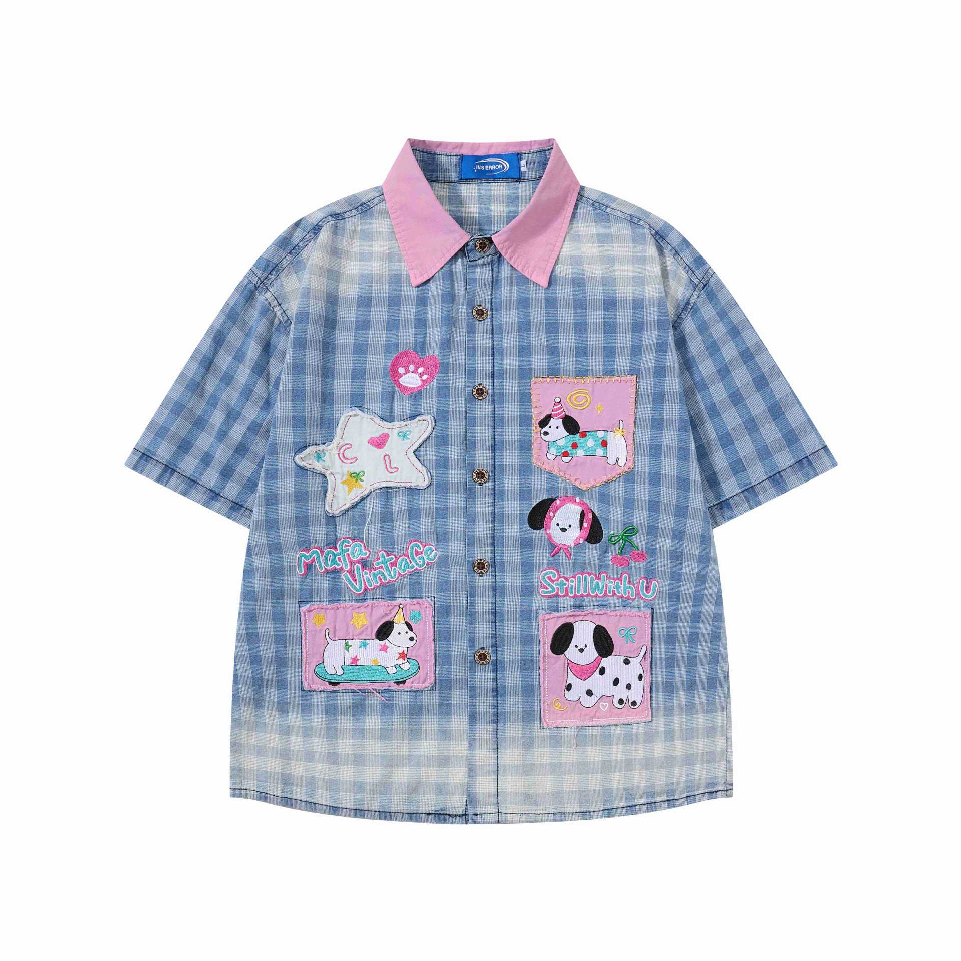 Sticky dog embroidery short sleeved shirt — image 6