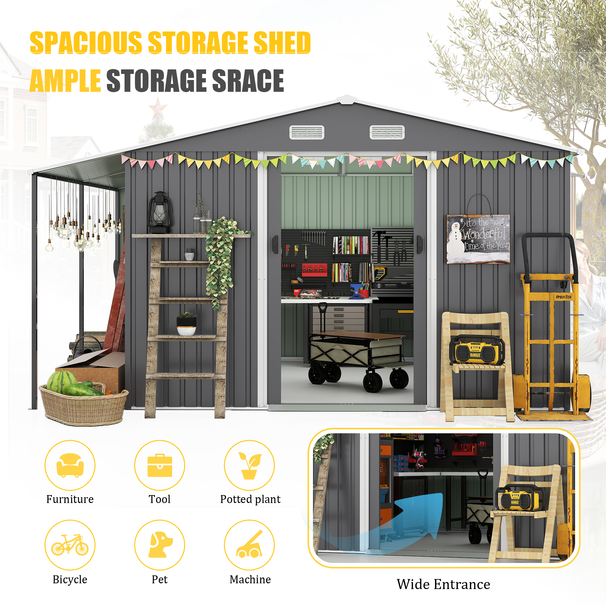 Almacén de Exterior Grande, Cobertizo Metálico Extra Grande con Puertas y Ventanas Conectables, Ideal para Jardín, Patio, Almacenamiento de Herramientas y Gallineros — imagen 4