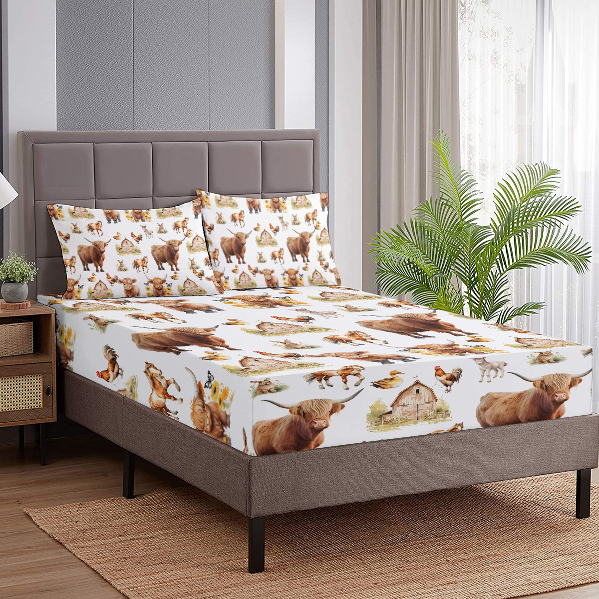 3 Piezas Sábana y Dos Fundas de Almohada con Tema de Vaquita y Patito, Estilo Divertido para Niños, Serie Minimalista y Cómoda, Ropa de Cama para Todas las Estaciones — imagen 1
