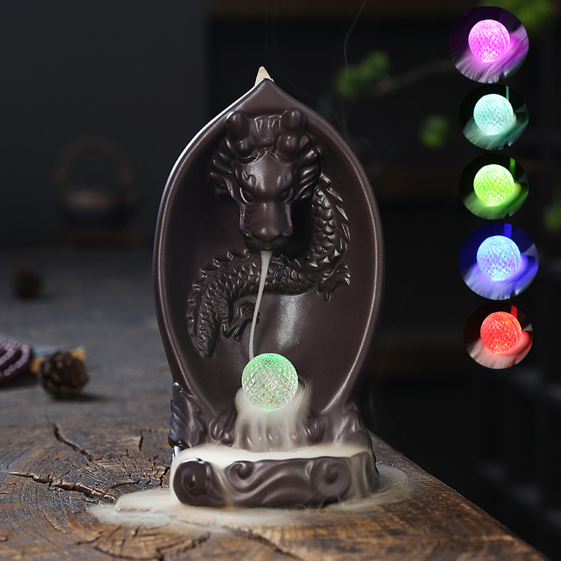 Creative LED Lamp Backflow Incense Burner Original Chinese Dragon Backflow Aromatherapy Furnace Ornament — image 1
