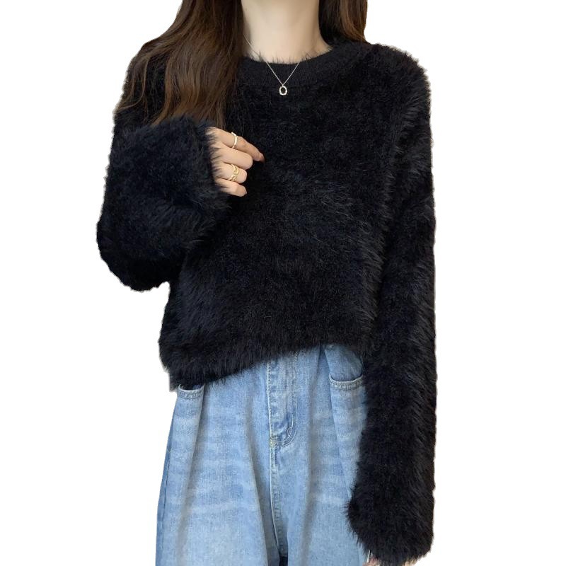 Women's Short Soft Faux Mink Plush Sweater Jacket - Knit Top — image 1