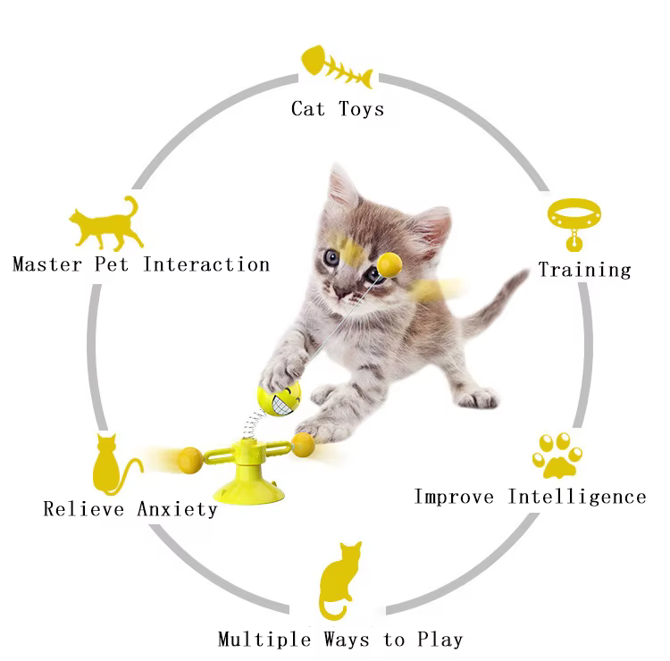 Mewoofun Smile Spring Man Cat Toys Feather Ball Strong Suction Rotate 360 Funny Pet Dog Kitten Interactive Training Toys — image 4
