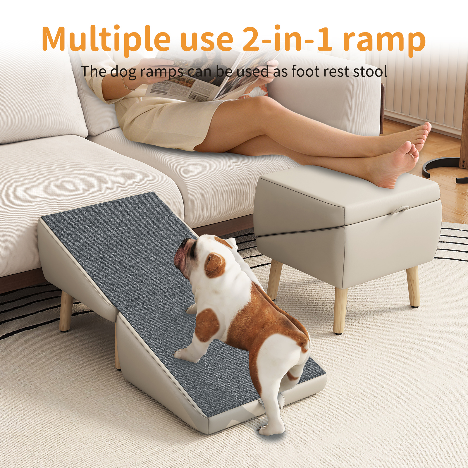 UPGRADED Dog Stairs for Small Dogs and Cats, Dog Ramp for Couch and Bed, Foldable 2-in-1 Wooden Pet Steps for Puppy, Split Ottoman Design (Light Grey) — image 12