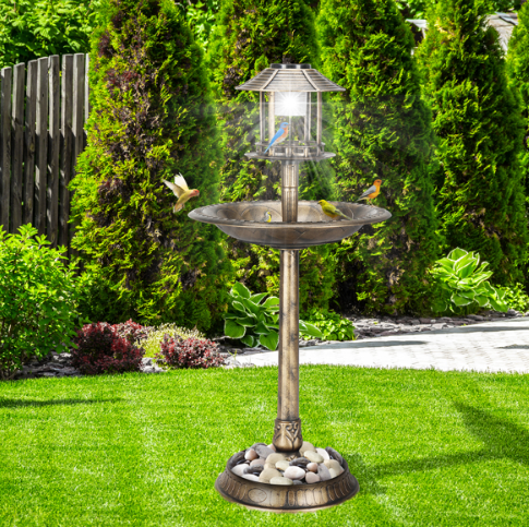 Bronze, With Solar Light, Bird Bath 51x51x106cm Plastic Round — image 4