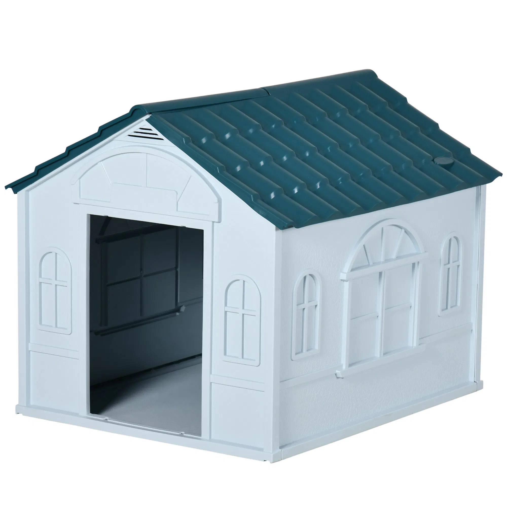 26" Plastic Dog House Outdoor with Air Vents, for Small Medium Dogs, Blue — image 1