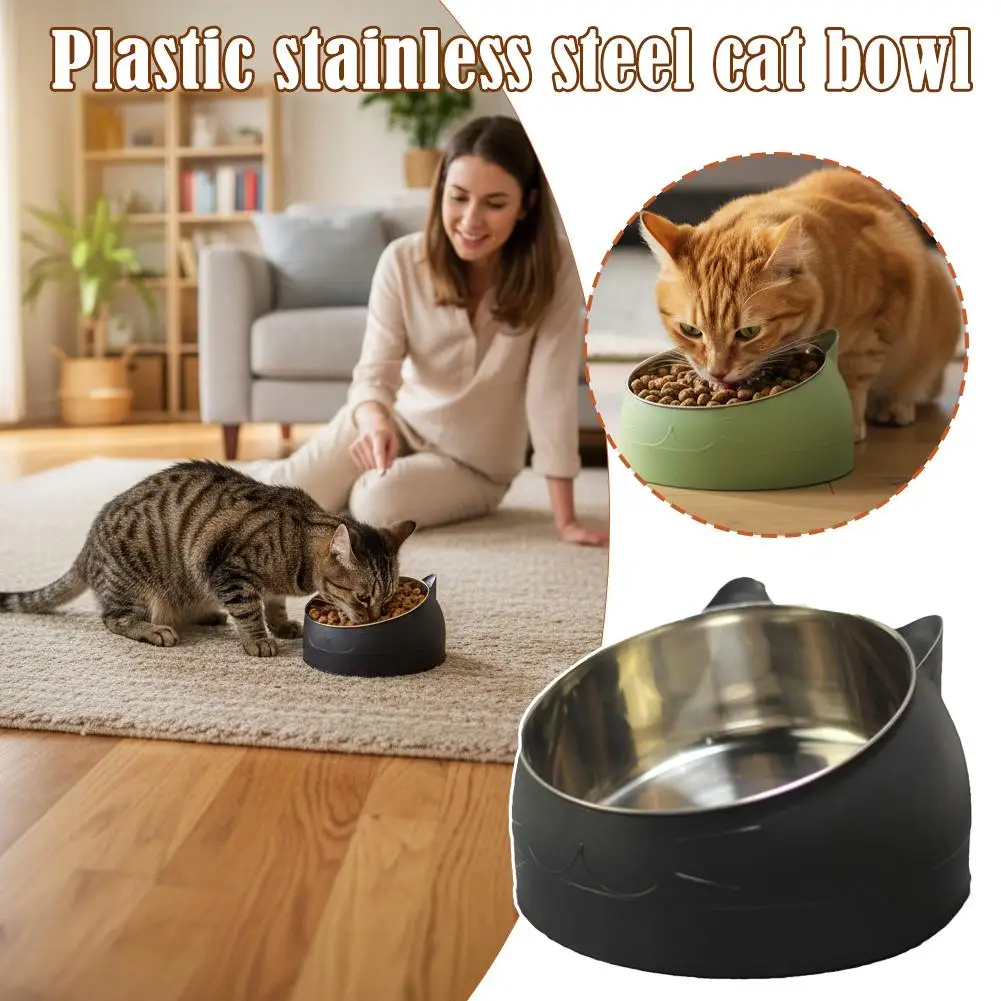 Bol de Alimento Ecológico para Gatos y Perros 1 pieza - Tazón Inclinado de Acero Inoxidable con Base Antideslizante