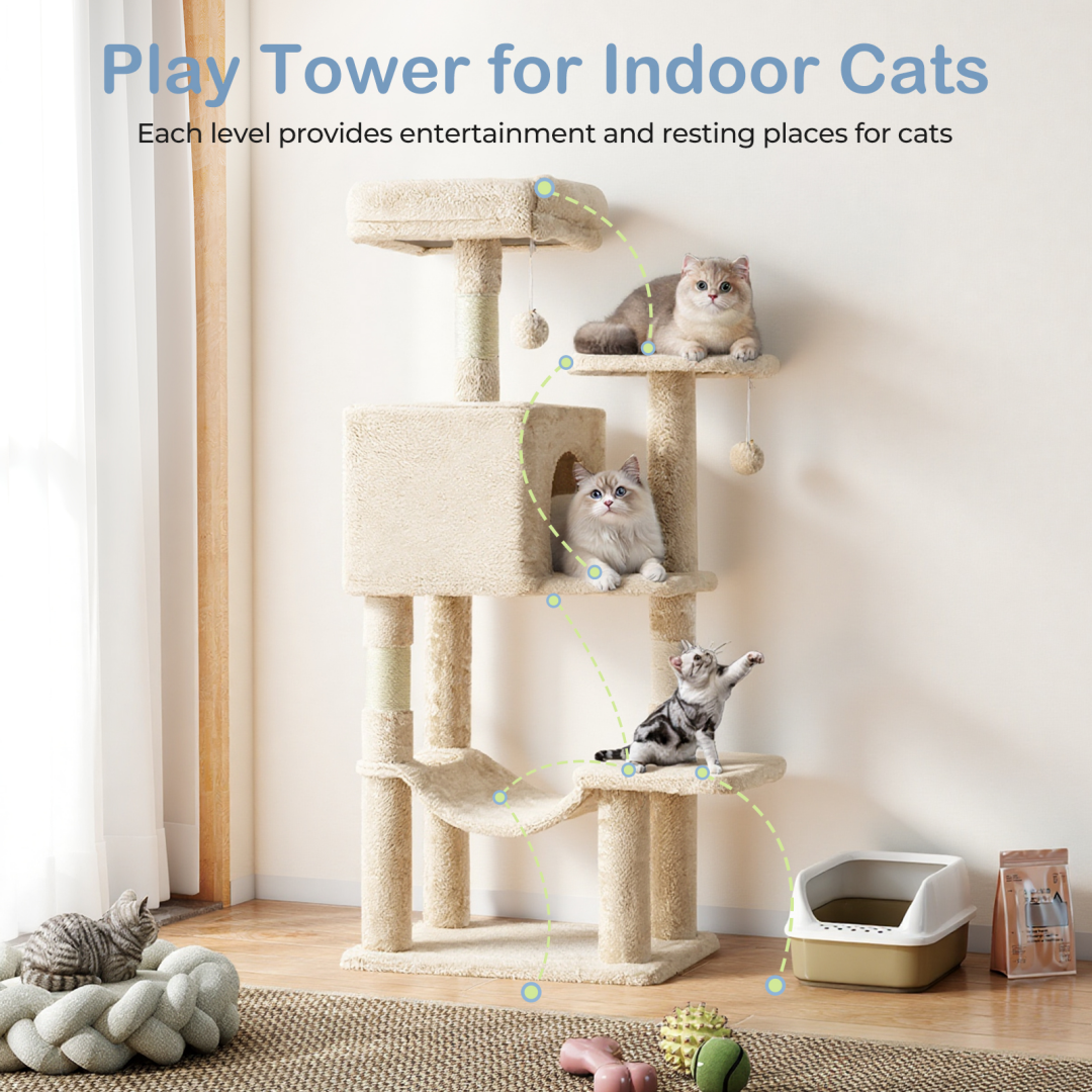 Torre para Gatos de Alto Rendimiento: Arbol Climático con Postes de Escarbar de Sisal Natural — imagen 35