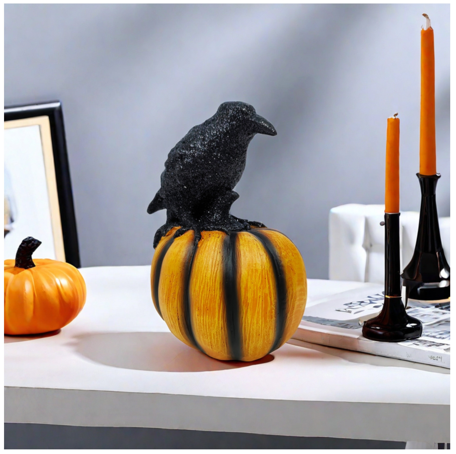 Halloween Crow Pumpkin Ornament Party Ghost Festival Resin Crafts Atmosphere Decoration Props — image 1