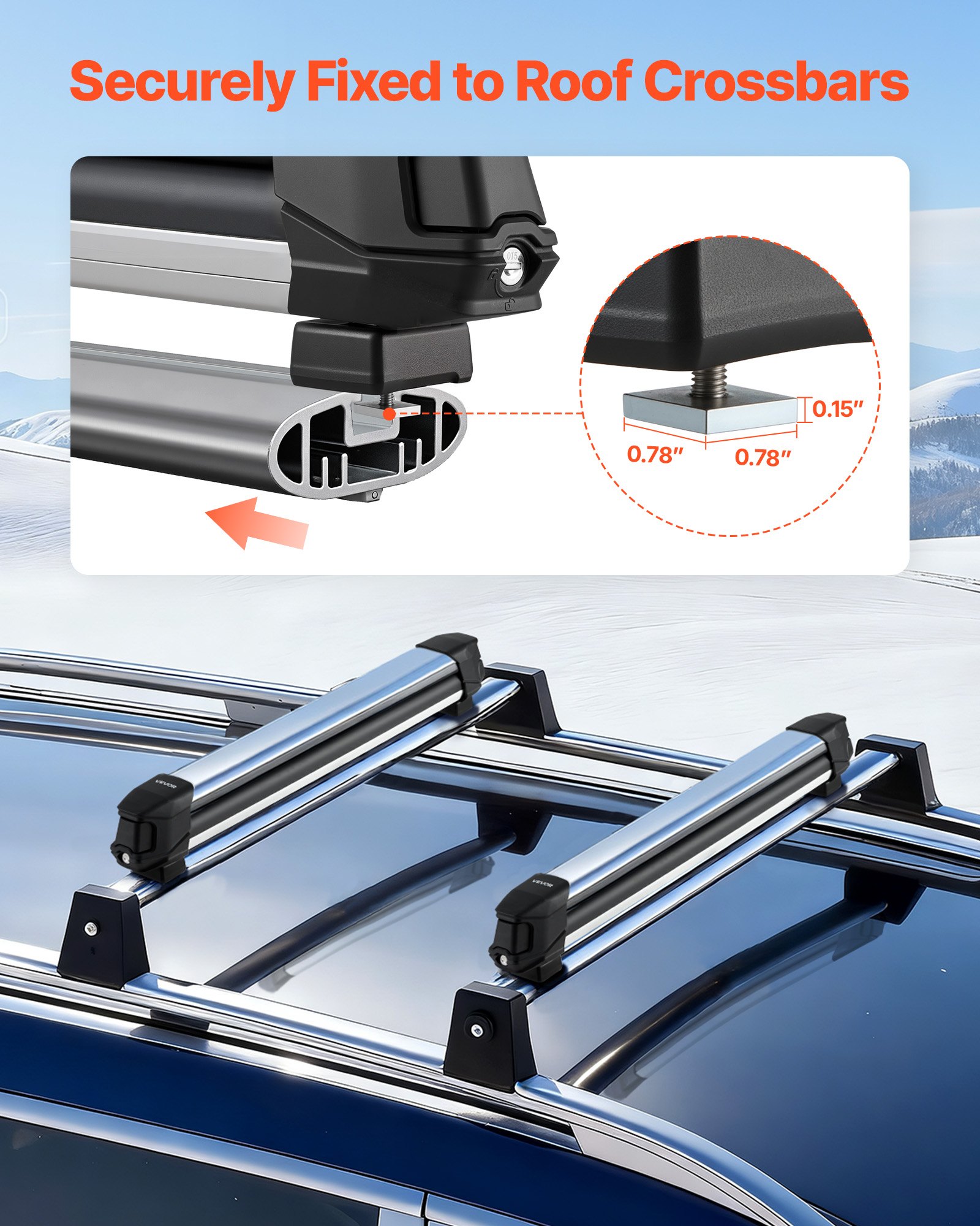 Ski & Snowboard Roof Rack, Carry Up To 6 Pairs Of Skis Or 4 Snowboards, 2 PCS Aluminum Universal Car Roof Rack With Lock & Rubber Padding, Carrier For Fishing Rod, Fit Most Slotted Crossbars — imagen 5