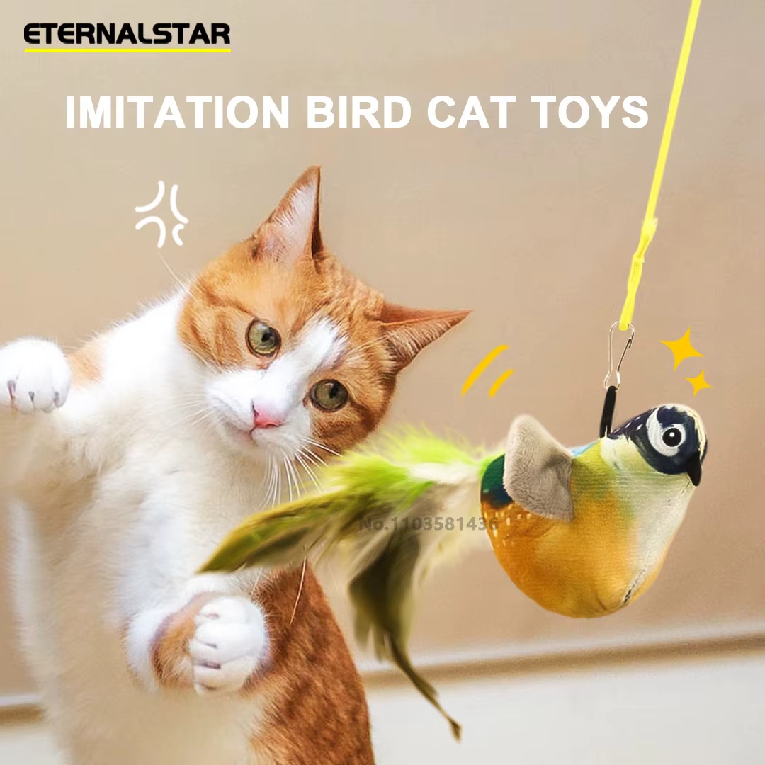 Pet Cat Toys Flying Bird Cat Toy Flapping Wings Sparrow Catnip Toys Vivid Chirping Simulation Bird Interactive Cat Toy — image 1