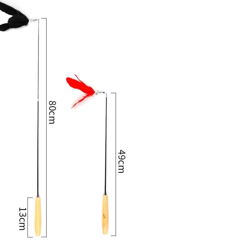 New Pet Products Wood Handle Carbon Fiber Rod Two Section Telescopic Cat Stick Monochrome Feather Bell Cat Toy — image 5