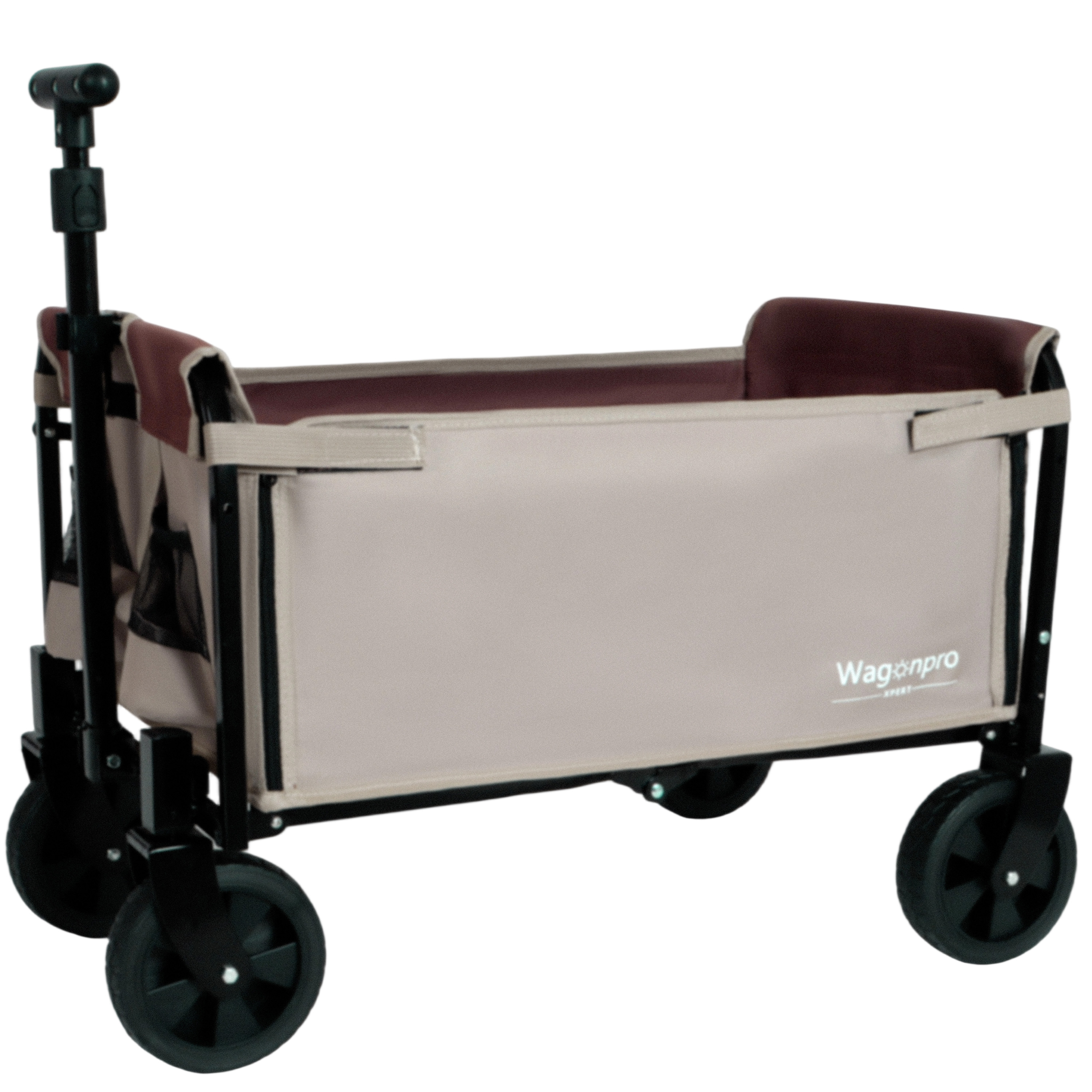 All- In- One Convertible Folding Camping Wagon Cart Bench Seat Storage Compartment & Included Dog Tether Beige Brown — image 1