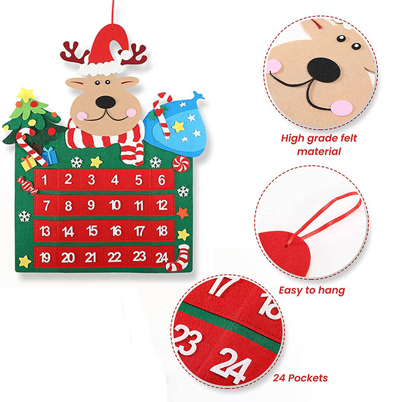 Christmas Countdown Calendar with Felt Reindeer and Pocket, Advent Calendar for Christmas — image 4