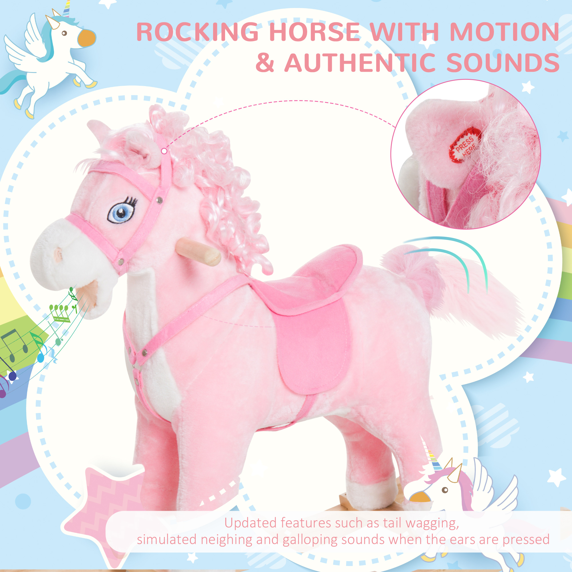 Plush Rocking Horse, Realistic Sounds, Swinging Tail, Pink, Ideal Birth Gift, Joyful Engaging, For 3 Years — image 3