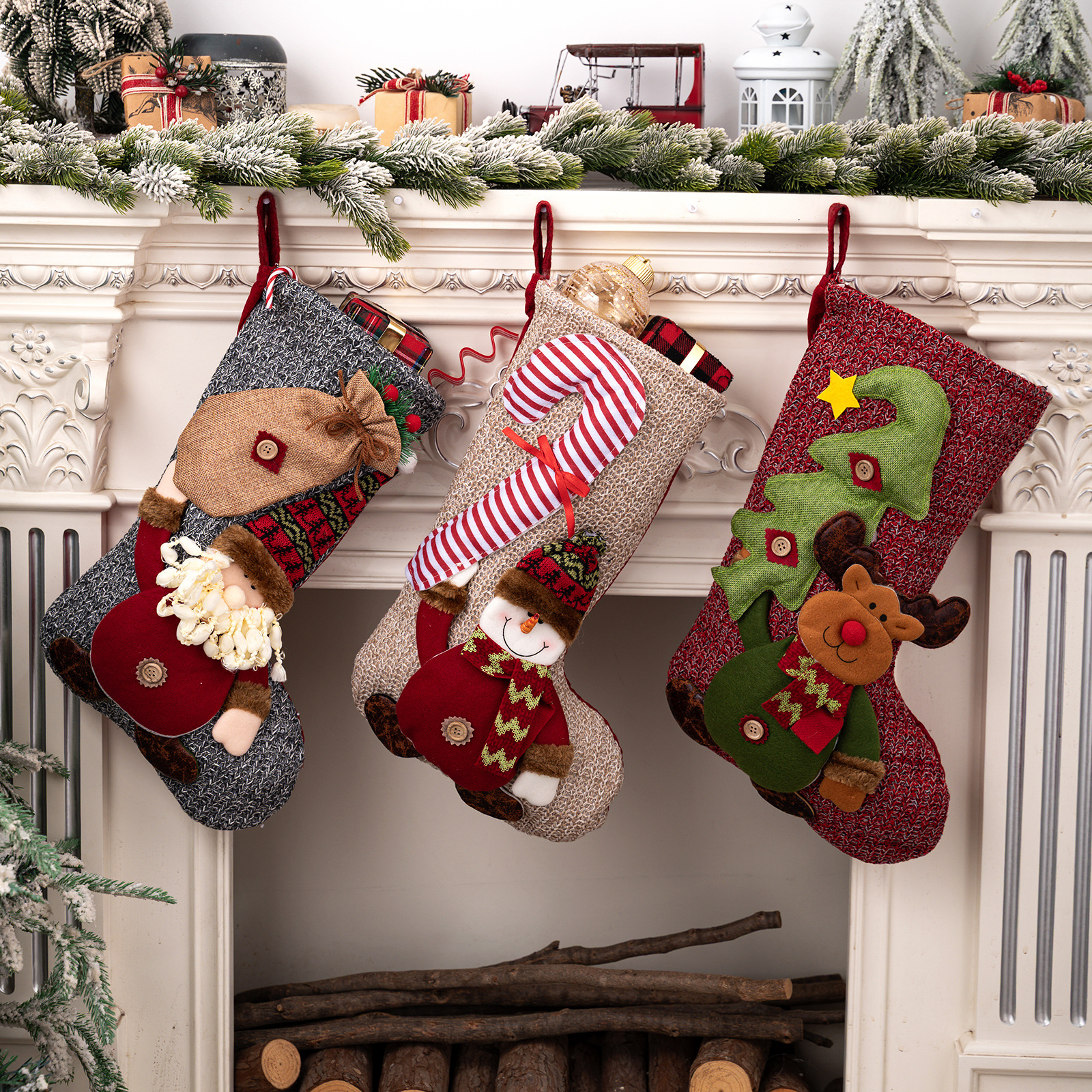 Christmas Decorations Christmas Stocking Santa Snowman Reindeer Hanging Ornament Home Fireplace Decoration — image 3