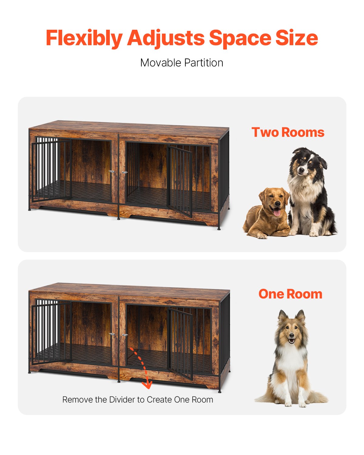 Mueble para Perros de 75 Pulgadas: Caja de Madera Interior con Divisor y Plataforma — imagen 2