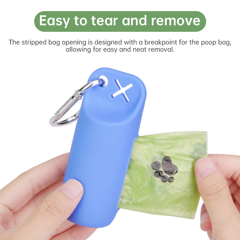 Silicone dog poop bag holder with dispenser, portable, hanging ring & storage case — image 11