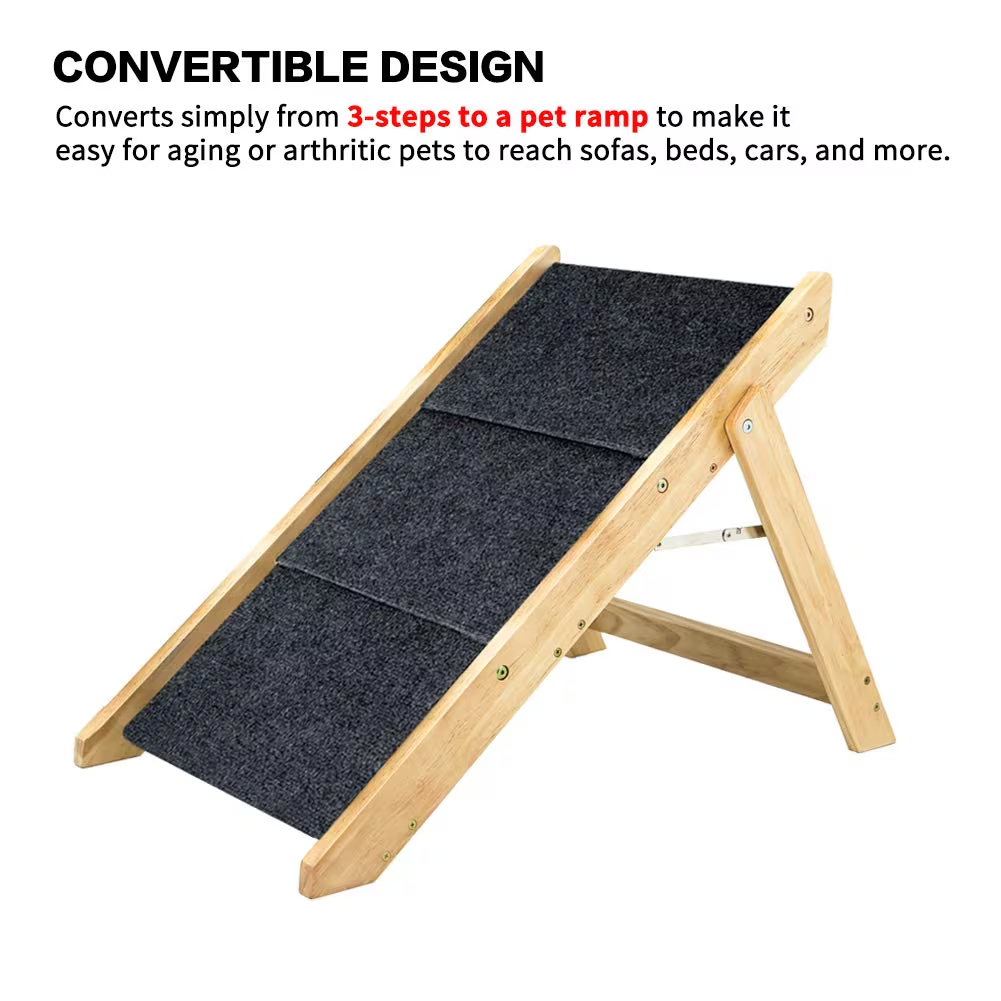Wood Pet Stairs Pet Steps Foldable 3 Levels Dog Stairs Ramp Perfect For Beds And Cars Portable Dog Cat Ladder Up To 110 Pounds — image 7