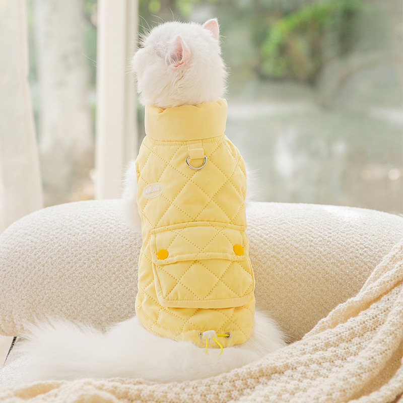 Pet Autumn And Winter Warm Quilted Cotton Pockets Can Traction Vest Puppy Dog Two Feet Thickened Cat Cotton Coat Cat Clothes — image 4